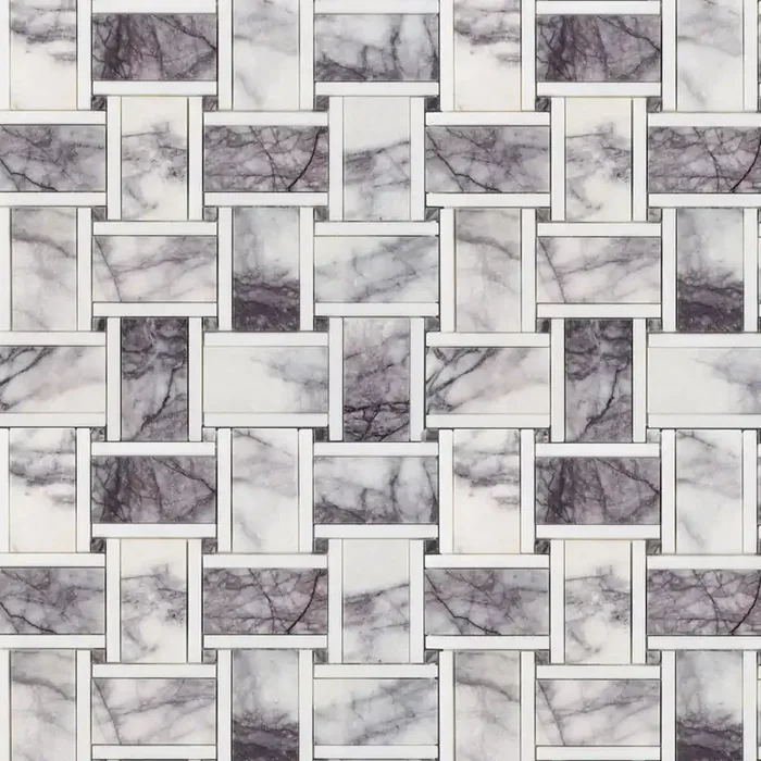Boutique Stone Waterjet Basket of Lilacs Lilac 12-in x 12-in Polished Natural stone Marble look Basketweave Mosaic Floor and Wall Tile ( 1.021-sq ft Piece )