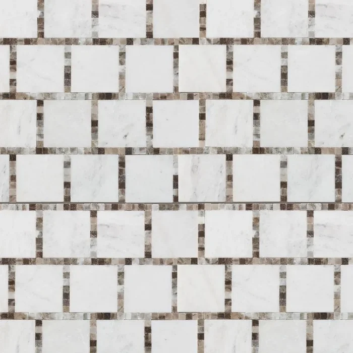 Boutique Stone Waterjet Frameworks White 13-in x 13-in Polished Natural stone Patterned Mosaic Floor and Wall Tile ( 1.102-sq ft Piece )