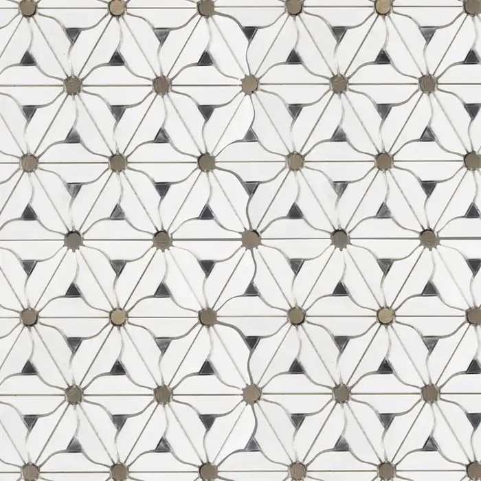 Boutique Stone Waterjet La Fleur White 11-in x 12-in Honed Natural stone Patterned Pinwheel Mosaic Wall Tile ( 0.9-sq ft Piece )