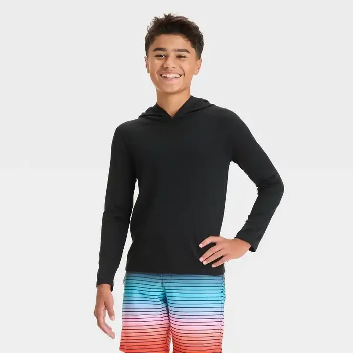 Boys‘ Long Sleeve Solid Rash Guard Top – art class™ Black L UPF 50+ Fit Pullover