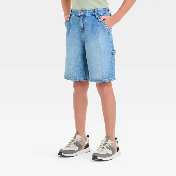 Boys‘ Loose Carpenter Jean Shorts – art class™ Medium Wash S Midweight Denim, Adjustable Waistband, Pockets, Mid Rise