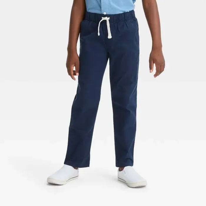 Boys‘ Straight Fit Woven Pull-On Pants – Cat & Jack™ Navy Blue 18 Cotton Spandex Blend, Mid Rise