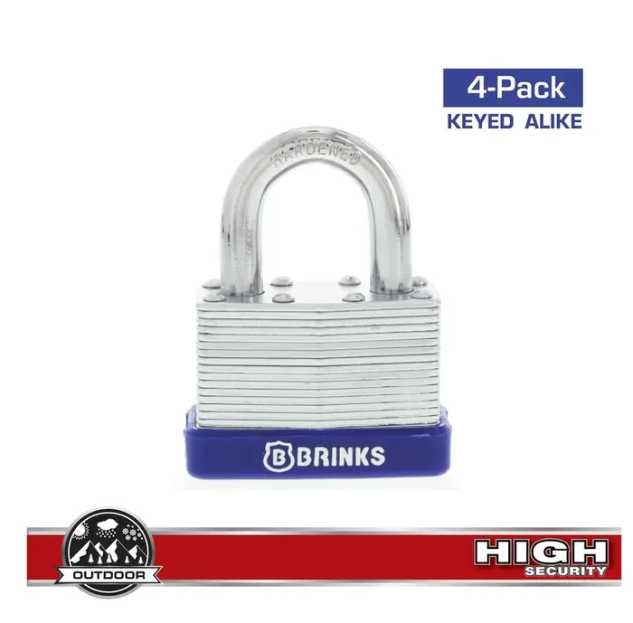 Brinks Contractor Keyed Alike Keyed Padlock, 1-1/2-in Wide x 7/8-in Shackle Keyed Alike (4-Pack)