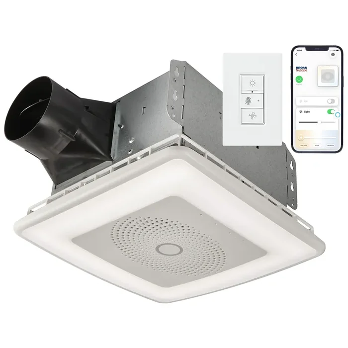 Broan 1.5-Sone 110-CFM White Lighted Bluetooth Compatibility Bathroom Ventilator Fan