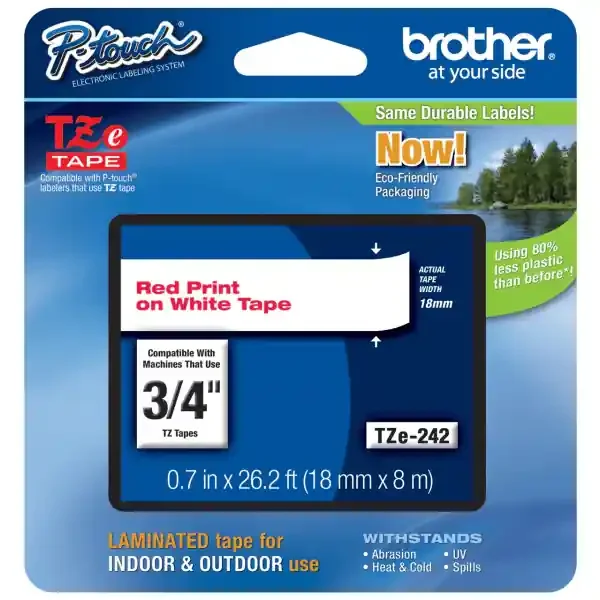 Brother P-Touch TZe Standard Adhesive Laminated Labeling Tape – Red/White