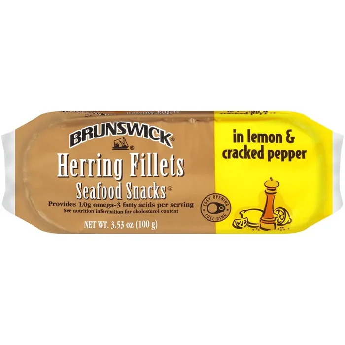 Brunswick Lemon & Cracked Pepper Herring Fillets Seafood Snacks – 3.53 oz