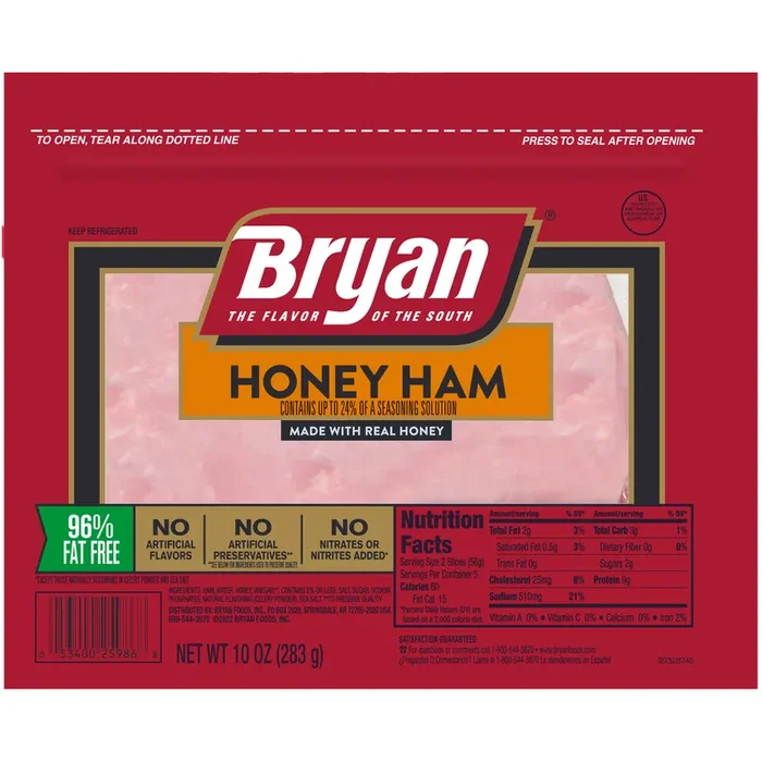 Bryan Honey Ham Deli Lunch Meat, Water Added, 10 oz