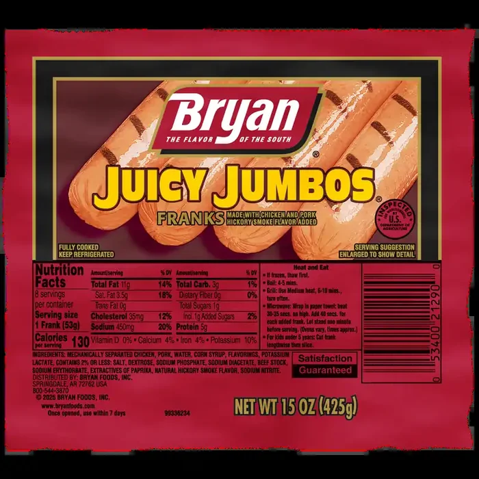 Bryan Juicy Jumbos Hot Dogs, 8 Count