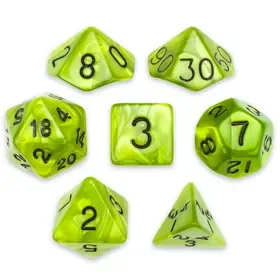 Brybelly 7 Die Polyhedral Set in Velvet Pouch, Swamp Ooze