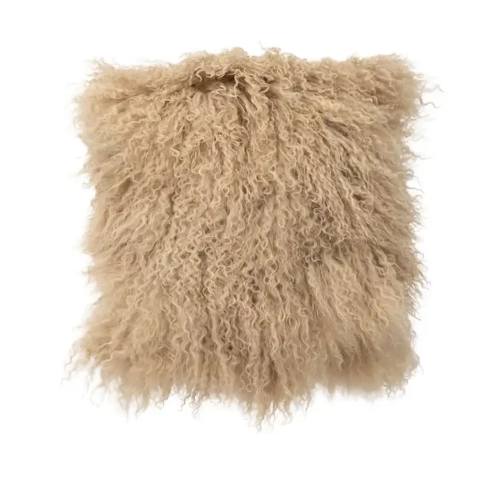 BS Trading Tibetan Lamb Square Throw Pillow – Champagne