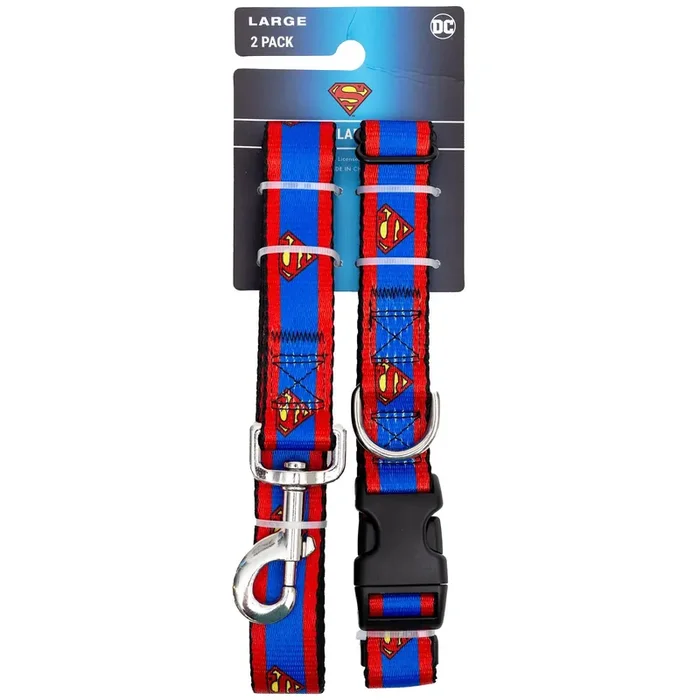 Buckle-Down Superman Dog Collar And Leash Set