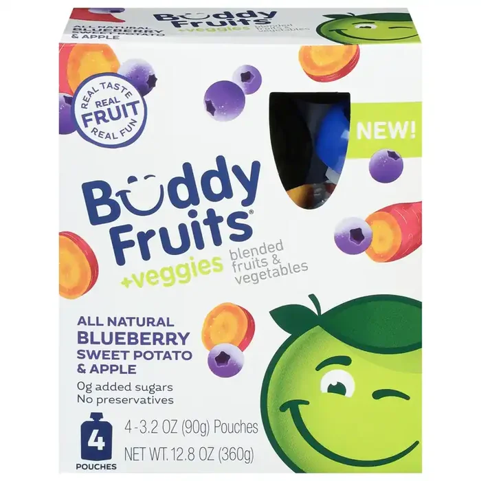 Buddy Fruits +Veggies Blueberry Sweet Potato & Apple Blended Fruits & Vegetables 4 – 3.2 oz Pouches