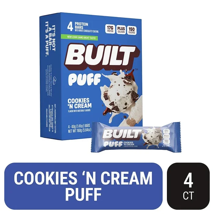 Built Bar Cookie N Cream Protein Bars Puff 4pk