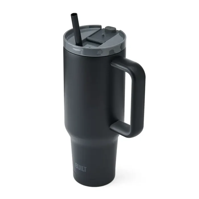 Built NY Tumbler with Side Handle Straw Black 40oz