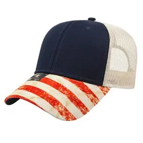 Cap America I1011 Sublimated Flag Visor Trucker Mesh Back Cap