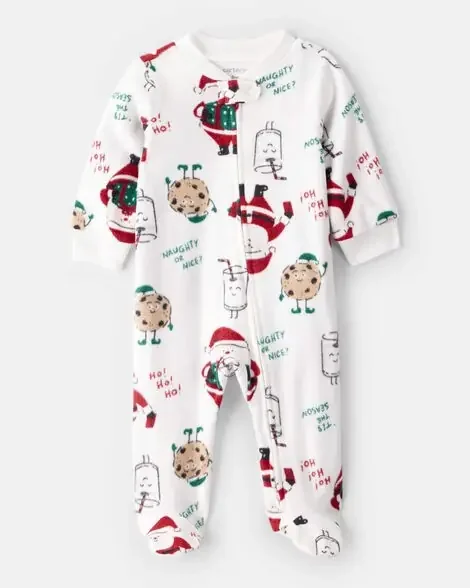 Carter‘s Baby Beige Santa Milk & Cookies Loose Fit Fleece Long-Sleeve Sleep & Play Pajamas – White White 3M