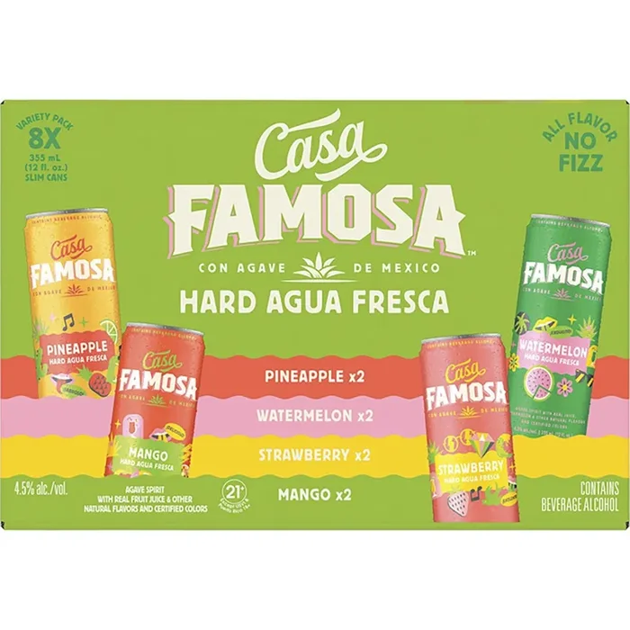 Casa Famosa Hard Agua Fresca (Made with Real Juice & Real Agave Spirit) Variety Pack 8 × 355 mL