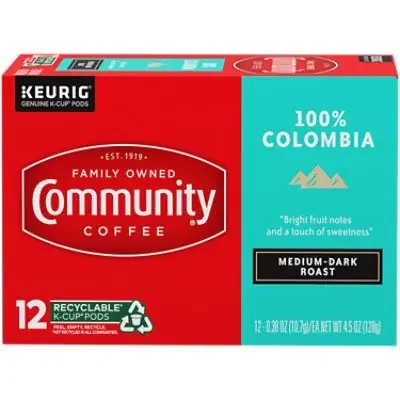 Community Coffee 100% Colombia Medium-Dark Roast Single Serve Keurig K-Cup Pods – 12 Count
