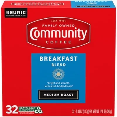 Community Coffee Breakfast Blend Medium Roast Single Serve Box – 32 Count
