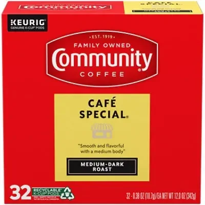Community Coffee Cafe Special Medium Dark Roast Single Serve Box – 32 Count