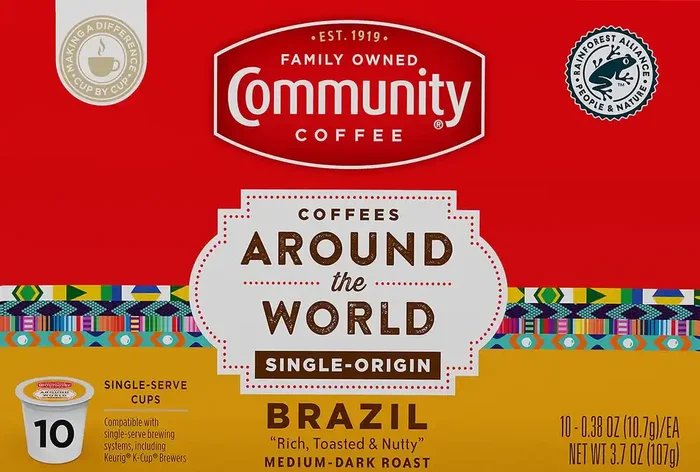 Community Coffee Single-Serve Cups Medium-Dark Roast Brazil Coffee- 10 ct