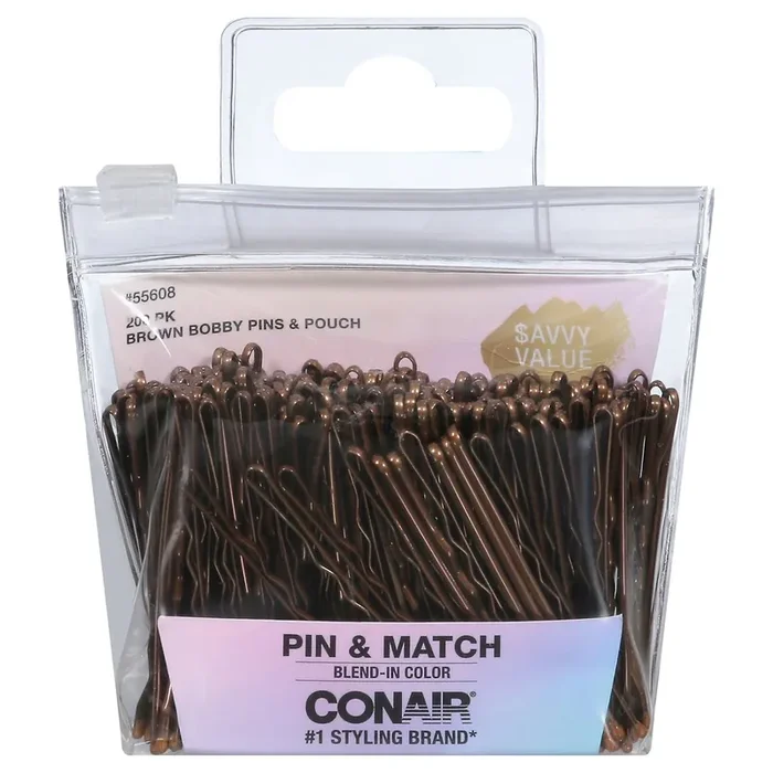Conair Savvy Value Brown Bobby Pins & Pouch 200 ea