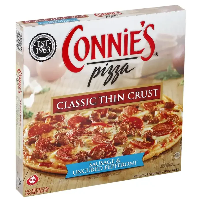 Connie‘s Classic Thin Crust Sausage & Uncured Pepperoni Pizza 23.56 oz