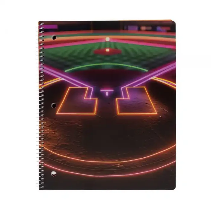 Continental Accessory Neon Lights Baseball Field Subject Notebook 80ct Wide Ruled, School Supplies