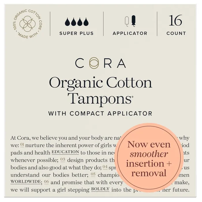 Cora Organic Cotton Tampons – Super Plus Absorbency