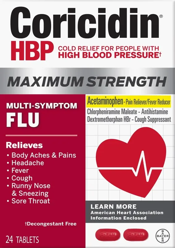 Coricidin Tablets Maximum Strength Multi-Symptom Flu 24 ea Box