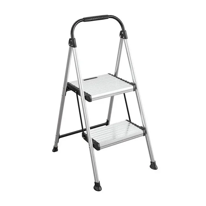 Cosco 2 Step All Aluminum Step Stool Silver, 225 lb Capacity, No Assembly, Lightweight Stepping Stool for Adults