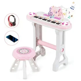Costway 02631748 37-key Kids Electronic Piano Keyboard Playset-Pink