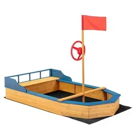 Costway 15789340 Kids’ Pirate Boat Sandbox with Flag and Rudder