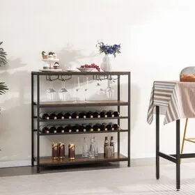 Costway 49682375 5-tier Wine Rack Table with Glasses Holder