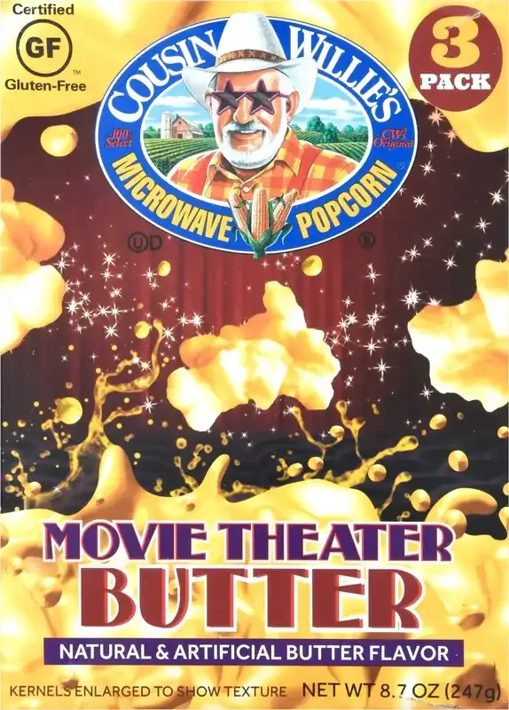 Cousin Willie‘s 3 Pack Movie Theater Butter Microwave Popcorn 3 ea