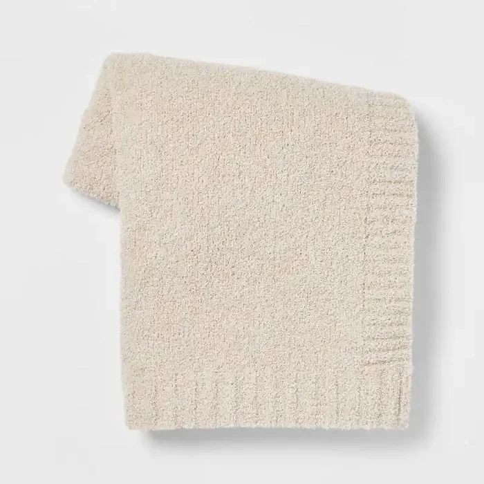 Cozy Knit Throw Blanket Neutral – Threshold™ Sensory Friendly, Midweight, Woven Polyester & Nylon, 50×60″