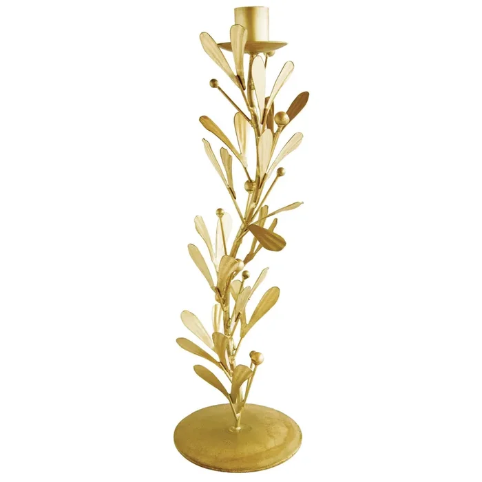 Creative Co-Op Gold Leaves & Berries Taper Candleholder