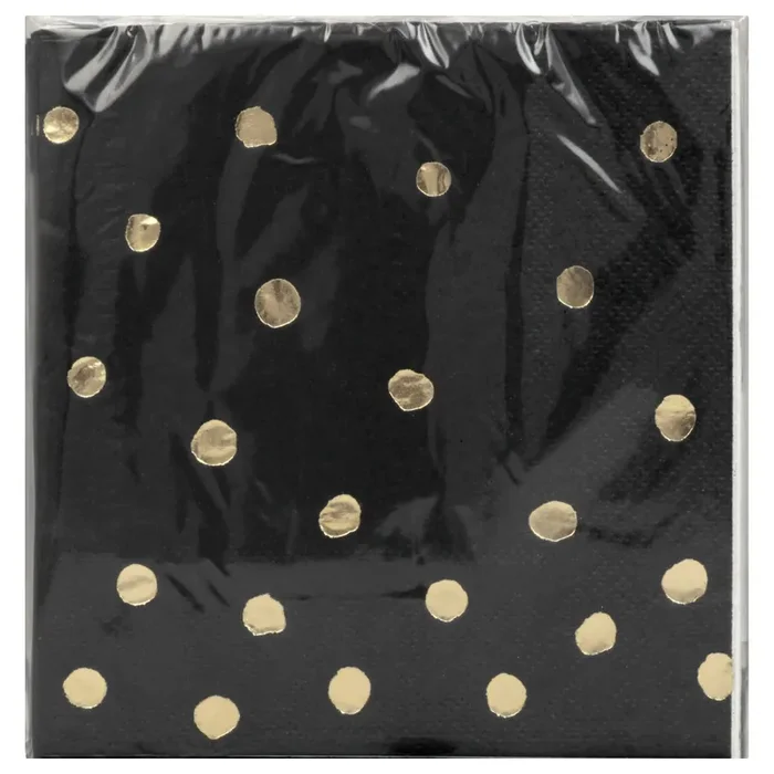 Creative Converting Black And Gold Foil Dot Cocktail Beverage Napkins