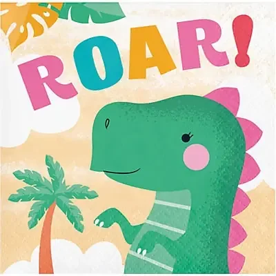 Creative Converting Girl Dino Party Theme Roar Beverage Napkins