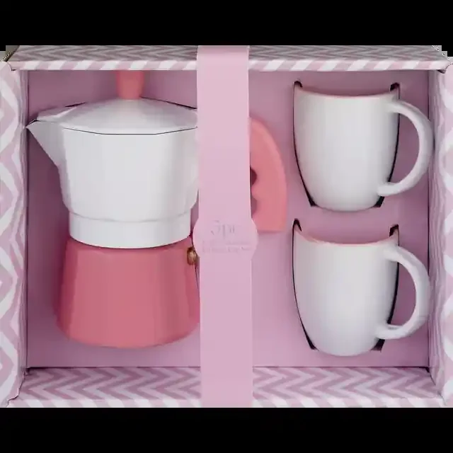Creative Home Espresso Set Ceramic Pink&White 5Pc