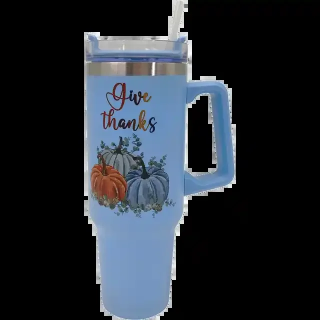 Creative Home Harvest “Give Thanks” Travel Mug With Straw, Assorted, 30 Oz