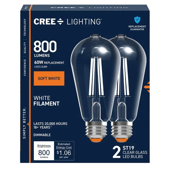Cree Lighting 60 -Watt EQ A19 Soft white Screw bases Dimmable LED Decorative Light Bulb 2 -Pack