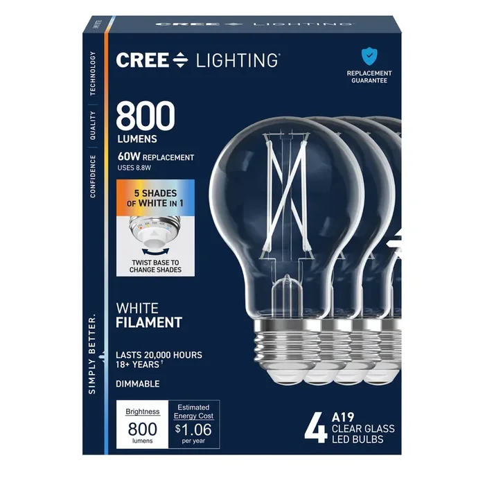 Cree Lighting 60 -Watt EQ A19 Switchable white Screw bases Dimmable LED Decorative Light Bulb 4 -Pack