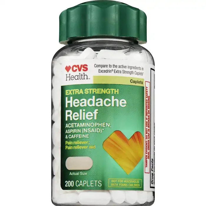 Cvs Extra Strength Headache Relief Acetaminophen, Aspirin (Nsaid) & Caffeine Caplets, 200 Ct