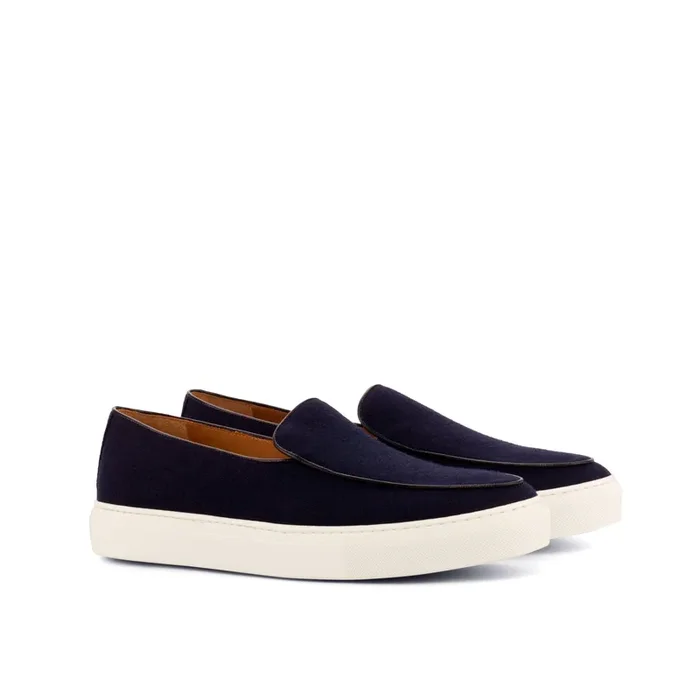 DapperFam King in Navy Men’s Flannel Belgian Sneaker