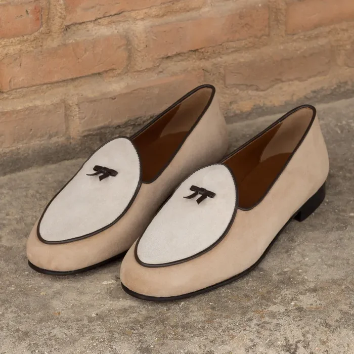 DapperFam Marcello in Brown / Ivory/ Taupe Men’s Suede Belgian Slipper
