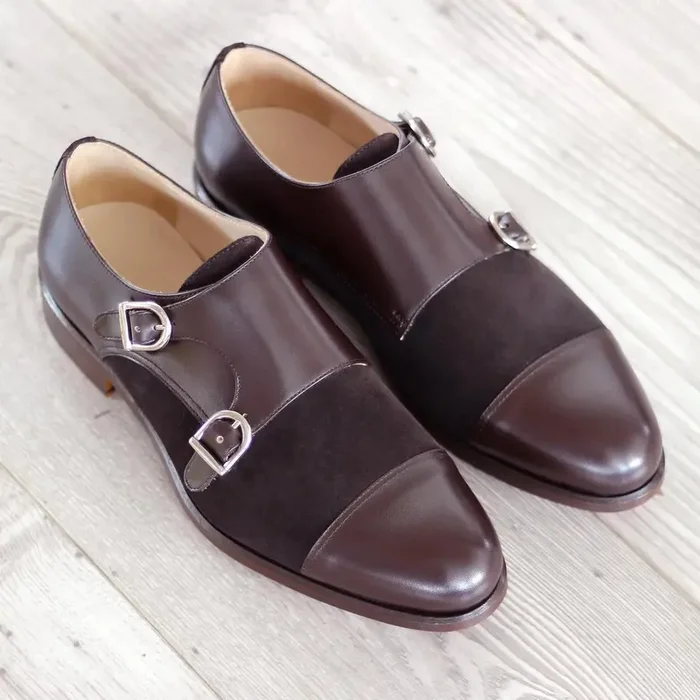 DapperFam Monaco in Dark Brown Men’s Italian Leather & Lux Suede Double Monk