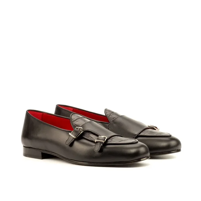 DapperFam Rialto in Black Men’s Italian Leather Monk Slipper