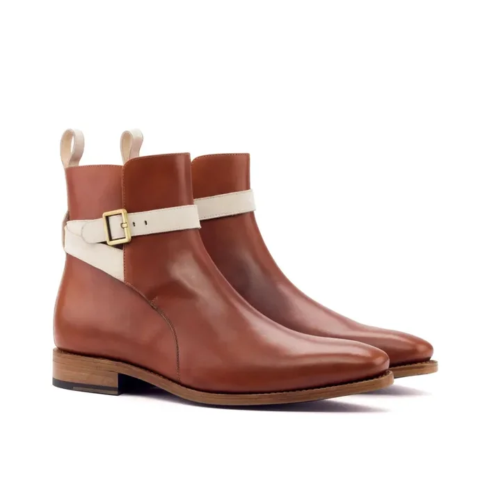 DapperFam Rohan in Cognac / Ivory Men’s Italian Leather & Italian Suede Jodhpur Boot