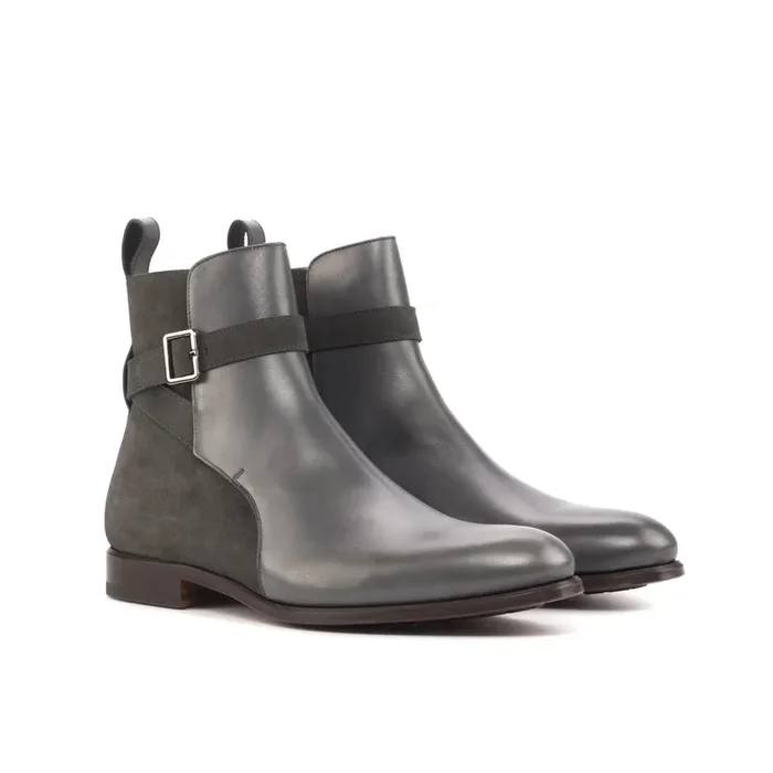 DapperFam Rohan in Grey Men’s Lux Suede & Italian Leather Jodhpur Boot